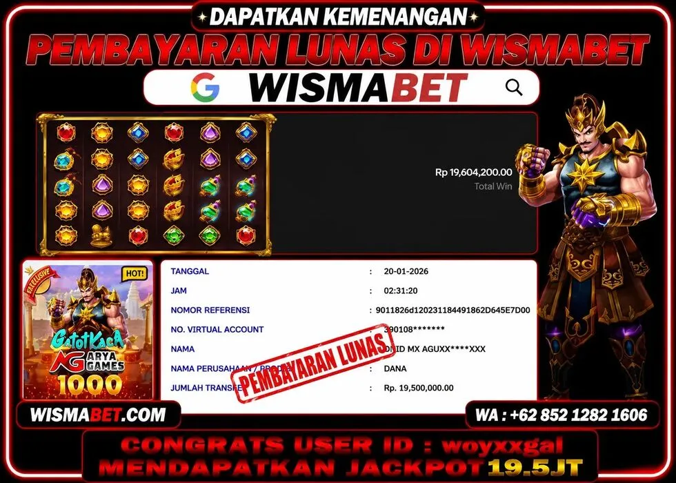 BUKTI KEMENANGAN Kakek Zeus Aryagames Rp19,500,000- LUNAS